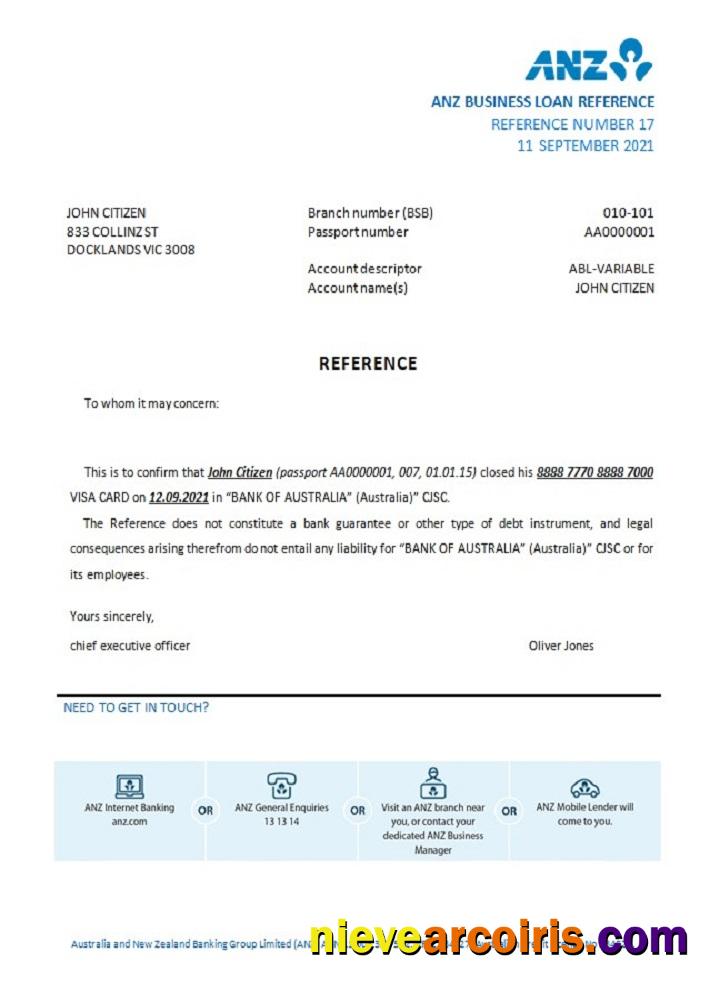 Australia  ANZ bank closure reference